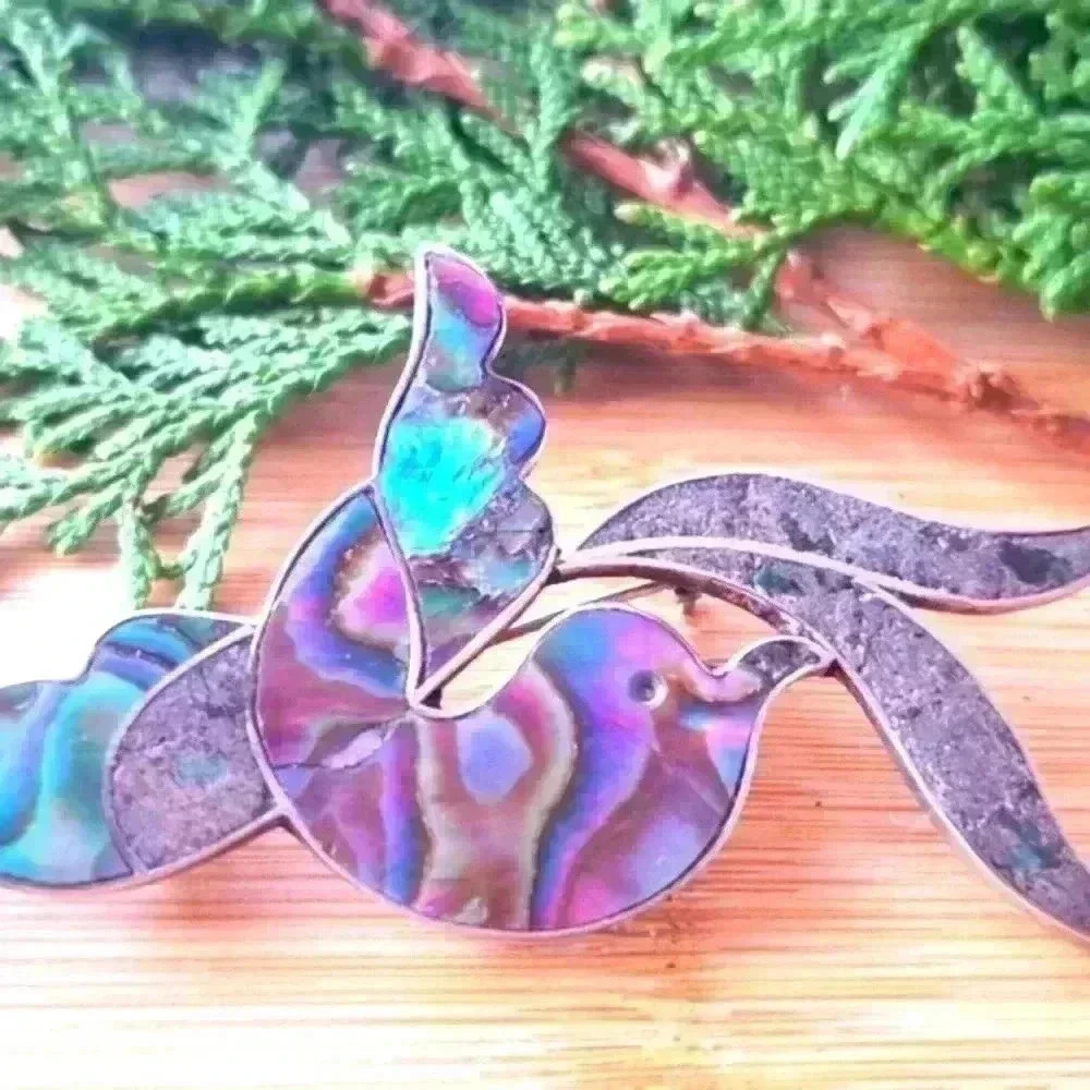 925 sterling silver and abalone inlay brooche